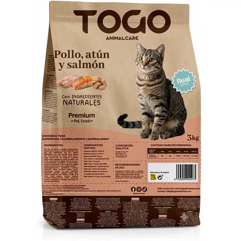 TOGO Pienso esterilizado de gato, atún, salmón y pollo con Probioticos 3kg