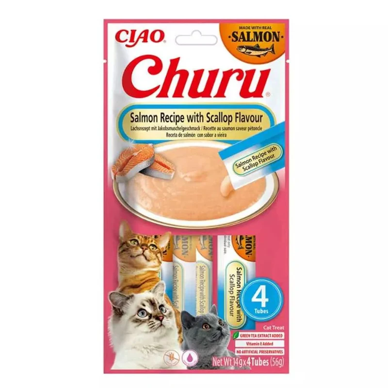 Inaba Churu Cat Salmón con Vieira Snack Gatos 4 x 14 g