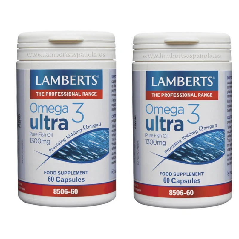 Lamberts Omega 3 Ultra Aceite de Pescado Puro 1300 mg Duplo 2x60 Cápsulas