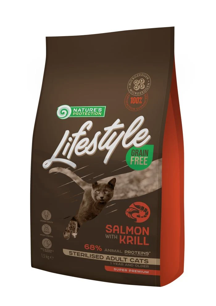 Natures Protection Cat Lifestyle Gf Esteriliz Salmón & Krill Alimento Seco 1,5Kgr