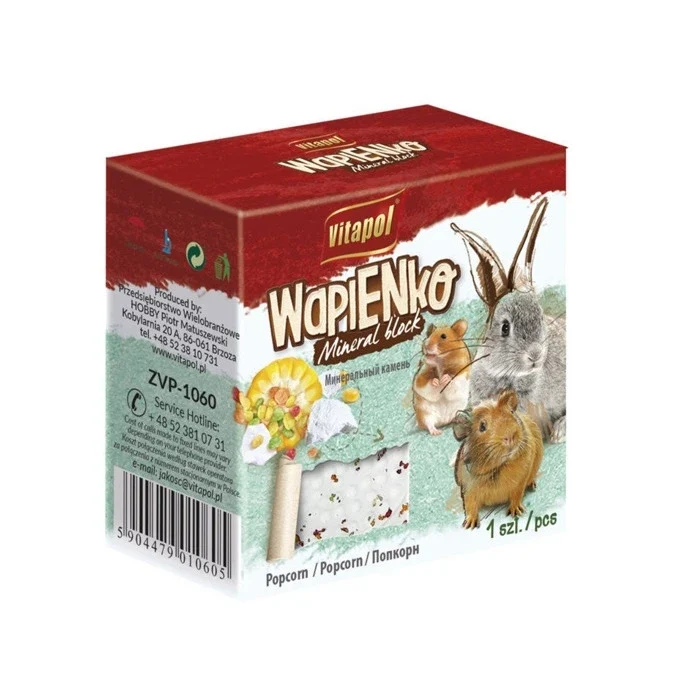 Vitapol Wapienko Bloque Mineral PopCorn para Roedores y Conejos 40g | Minerales y Desgaste Dental