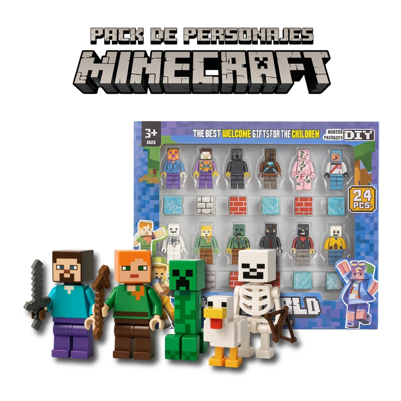 SET X12 MUÑECOS + 12 BLOQUES DE MINECRAFT