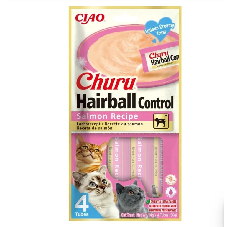 Inaba Cat Churu Hairball Control - Salmón 4x14g