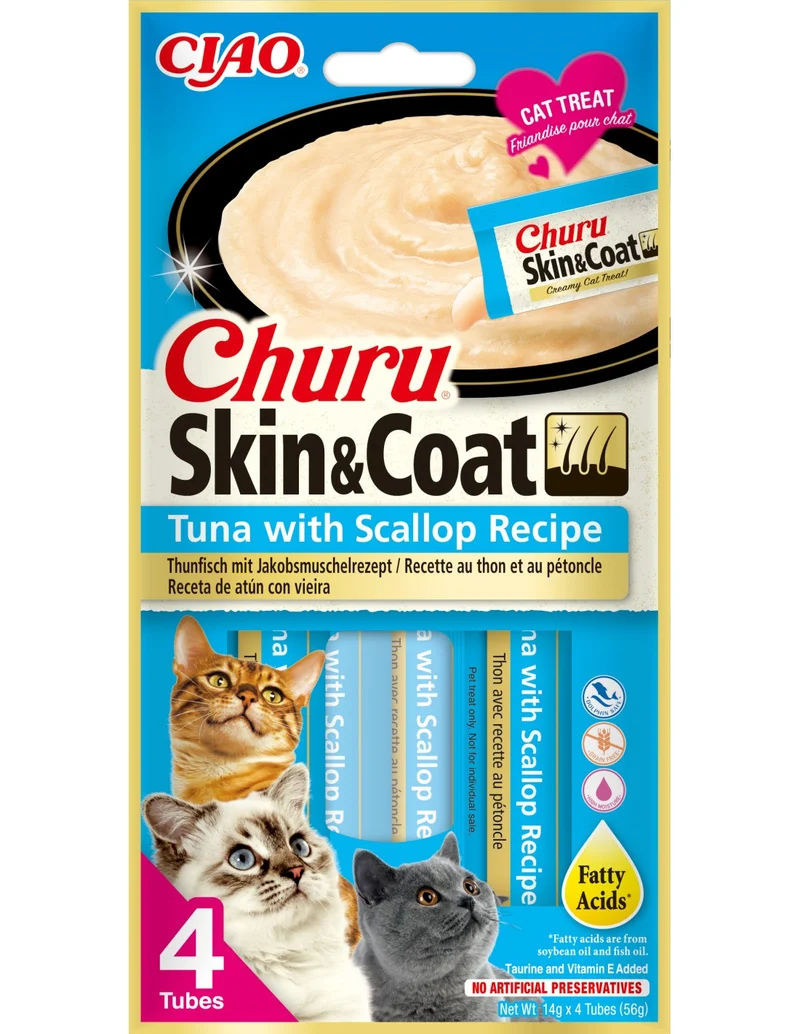 Inaba Cat Churu Skin&Coat - Atún con Vieiras 4x14g