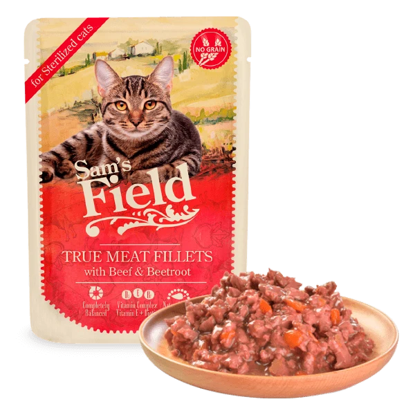 Sam's Field Adult Sterilized Sobre Filetes De Ternera Y Raíz De Remolacha 85gr