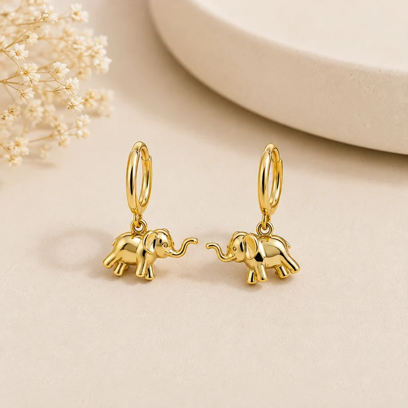 Pendientes de acero inoxidable Elefante Dorado