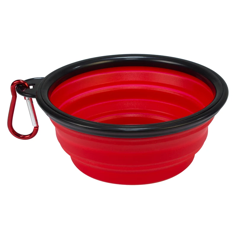 Comedero o bebedero de viaje plegable para perros - silicona rojo -13x5cm
