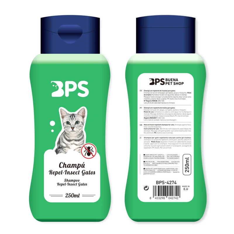 Champú Repelente Anti-insecto para Gato 250ml.