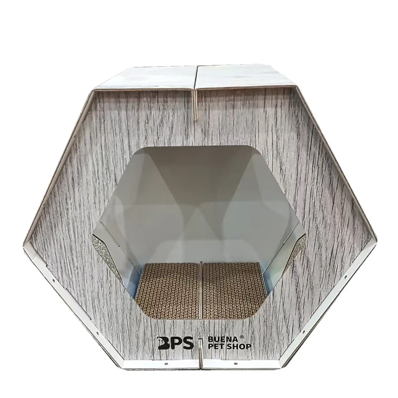 Rascador Hexagonal Modular de Cartón Para Gatos Con Salida Bi-Latertal 46x46x31cm.