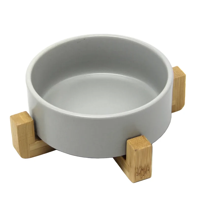 Comedero De Ceramica Con Soporte De Bambu Para Mascotas Perro Pequeño Mediano y Gato