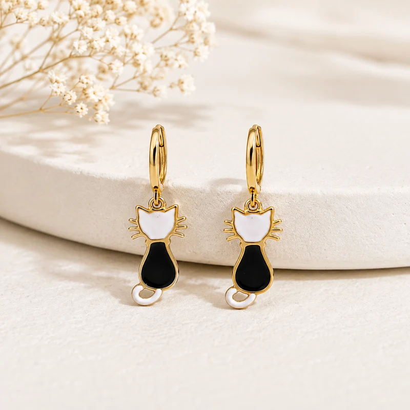 Pendientes de acero inoxidable Gato Bicolor