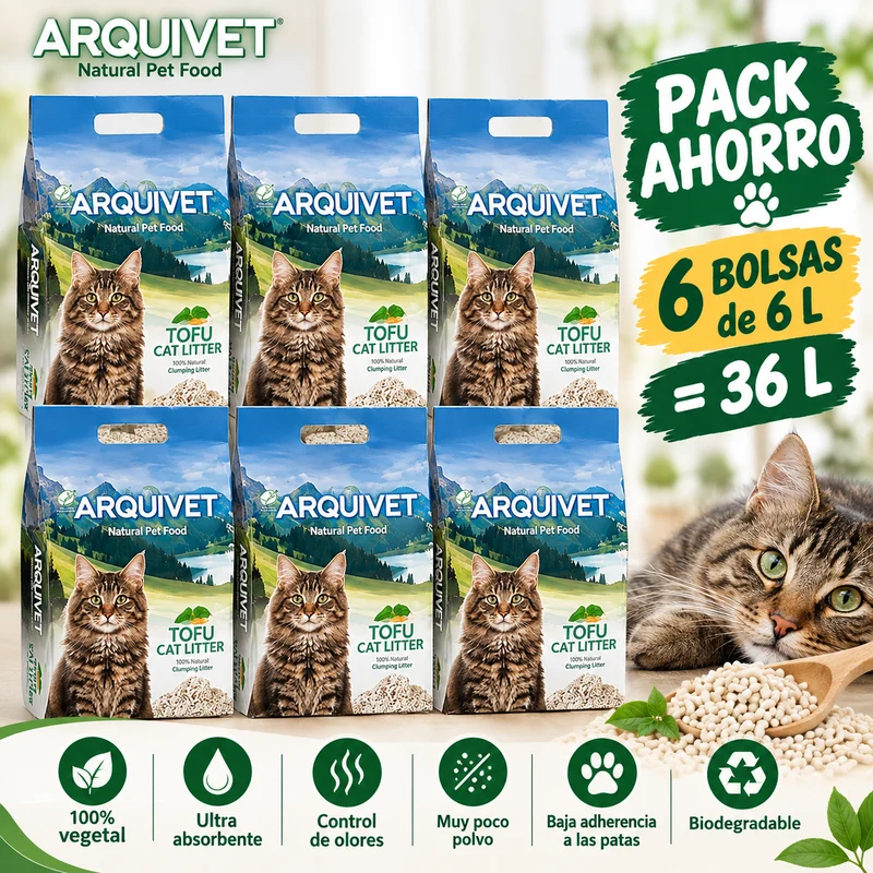 Pack Ahorro Arena de Tofu Arquivet – 6 x 6 L (36 L)