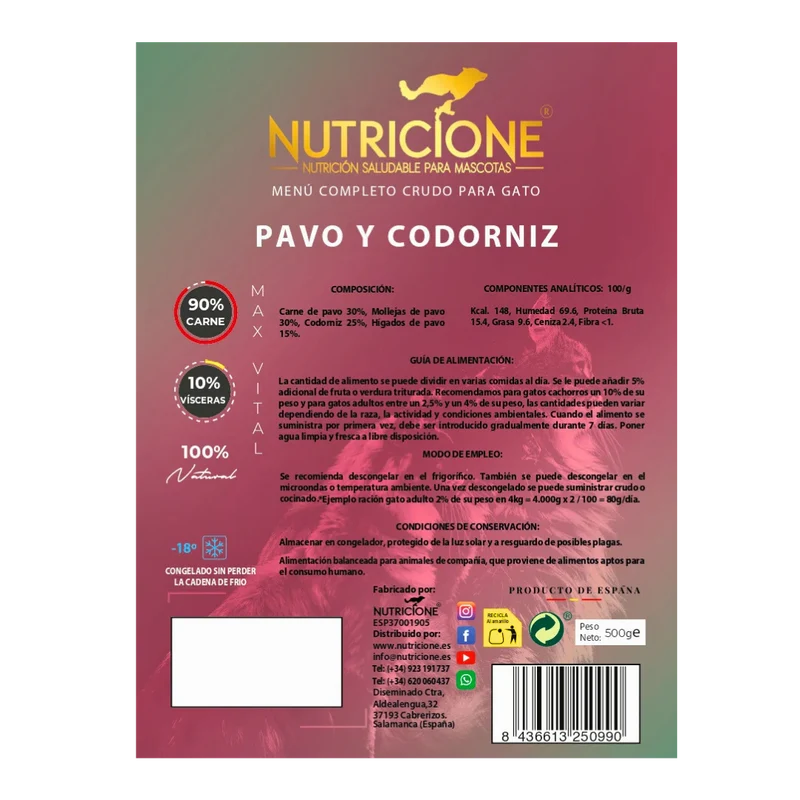 Menú Completo Gato de Codorniz y Pavo - Nutricione