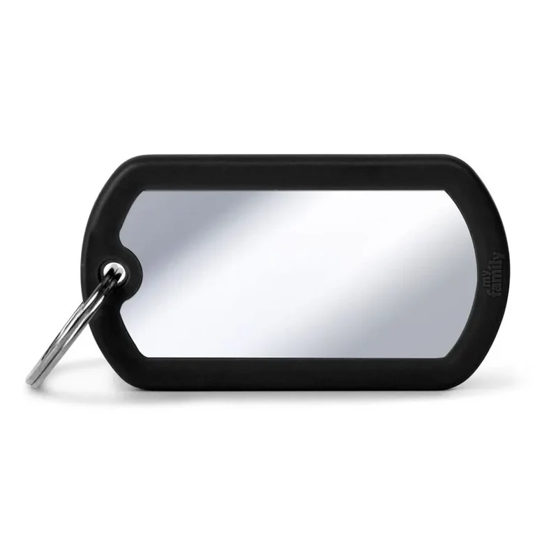 Placa identificativa MyFamily Hushtag Military Grande Latón Cromado Goma Negra