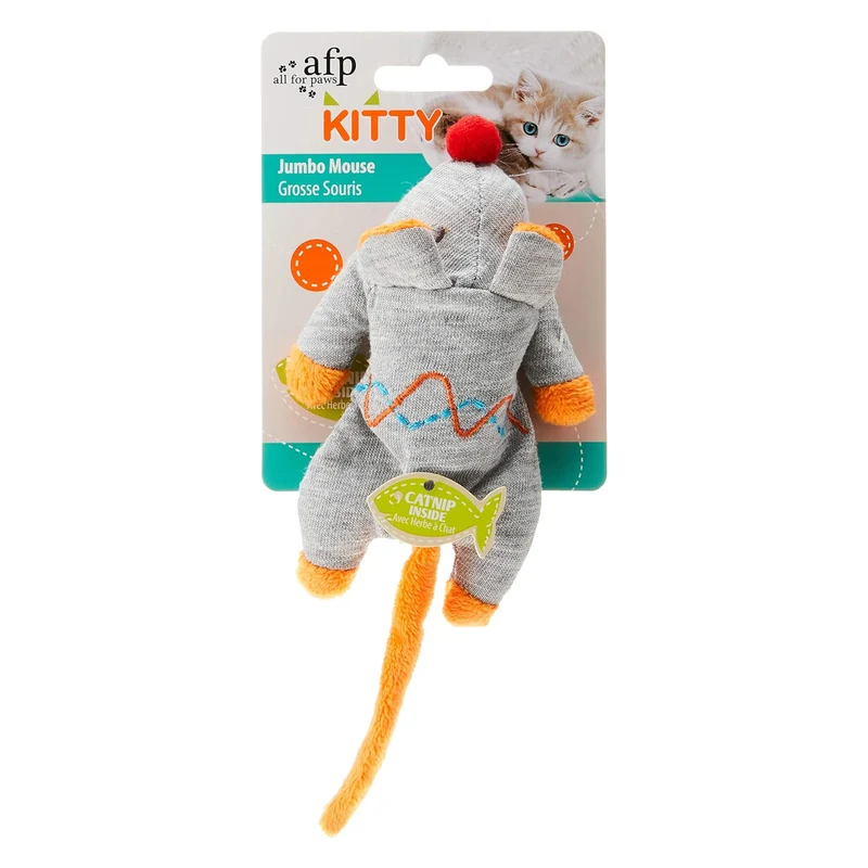 All For Paws Kitty Jumbo Mouse Plush Cat Toy Grey 20x8x4.5cm
