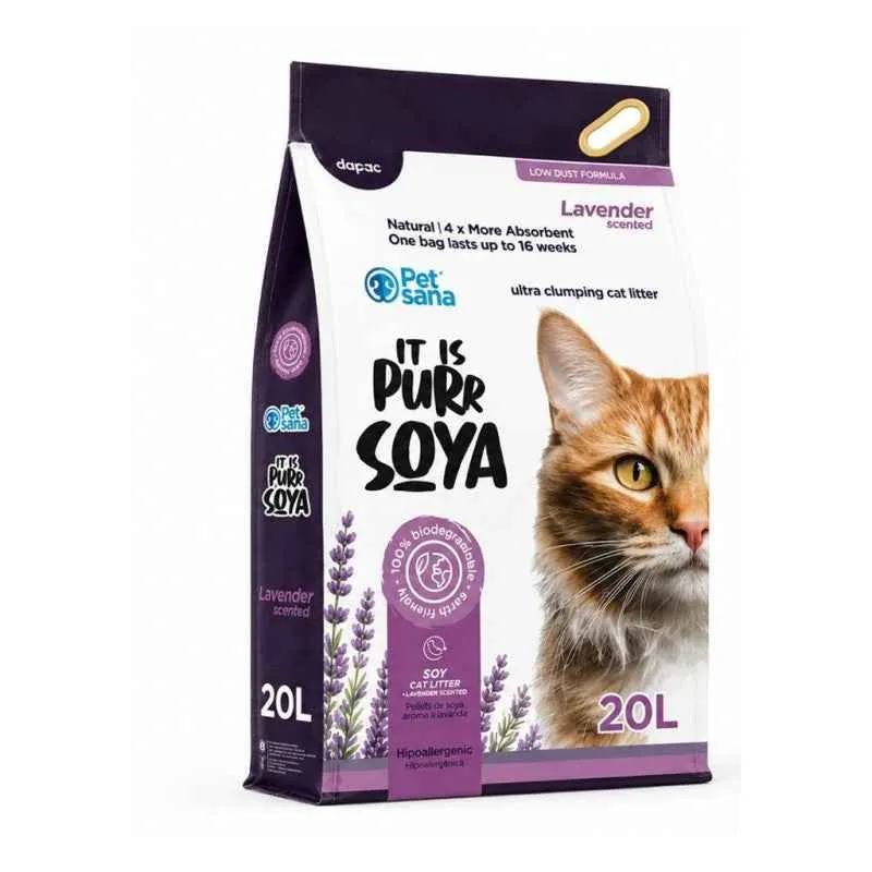 Pet Sana It Is Purr Soya – Arena Aglomerante de Soja con Aroma a Lavanda 20L