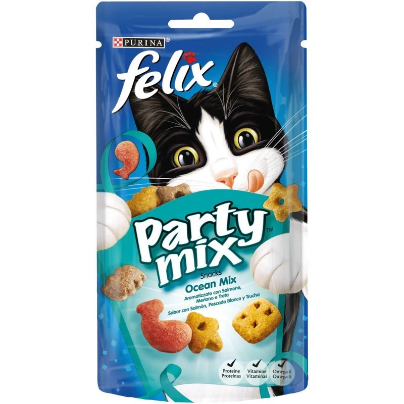 Purina Felix Party Mix Ocean Snacks para Gatos 8x60g