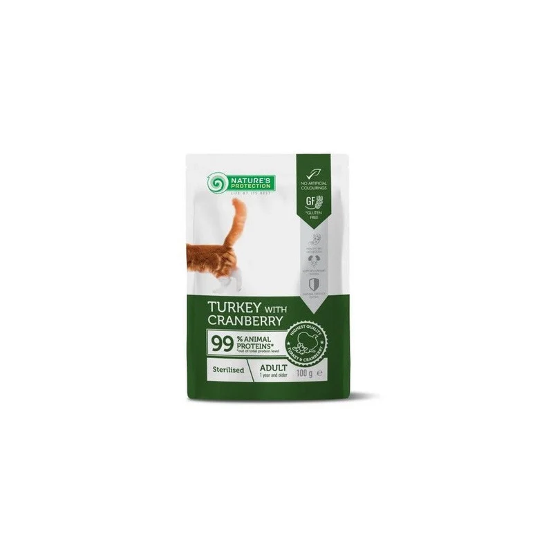 Natures Protection Comida Húmeda para Gatos Esterilizados con Pavo y Arándanos Sobres 100g