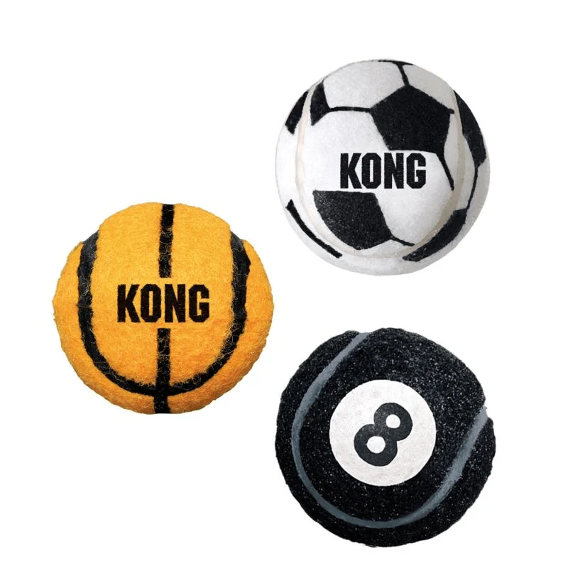 KONG Sport Balls Assorted – Pack 3 pelotas de caucho resistente para perros