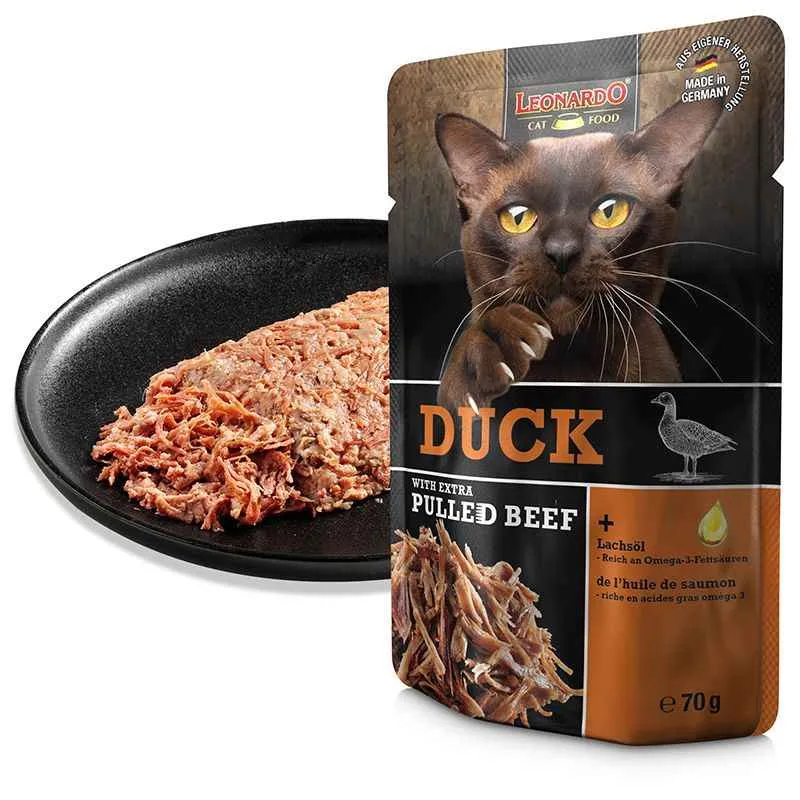 Leonardo Pato con Ternera Desmenuzada para Gatos – 70g