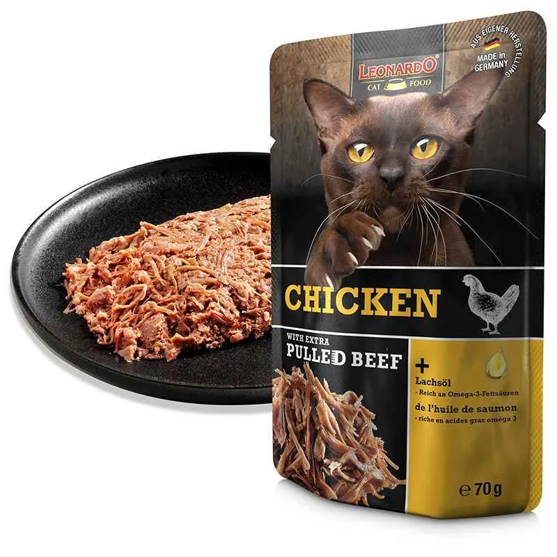Leonardo Pollo con Ternera Desmenuzada para Gatos – 70g
