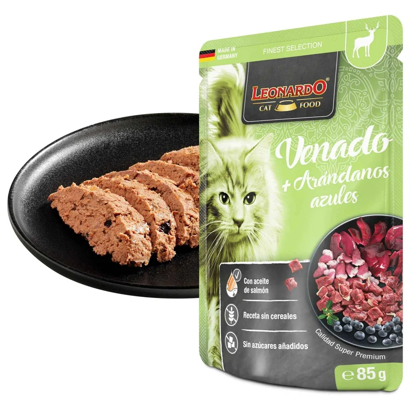 Leonardo Finest Selection Venado con Arándanos Azules para Gatos – 85g