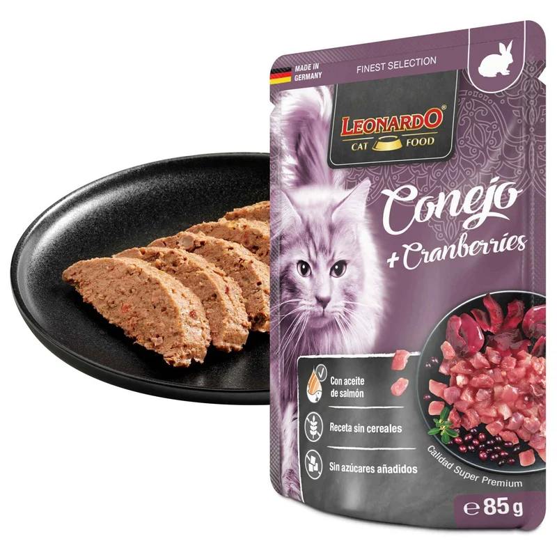 Leonardo Finest Selection Conejo con Cranberries para Gatos – 85g