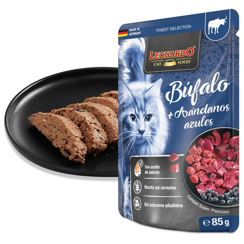Leonardo Finest Selection Búfalo con Arándanos Azules para Gatos – 85g