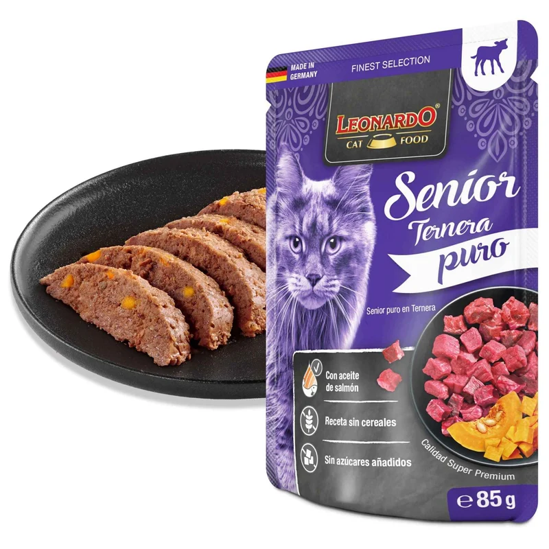 Leonardo Finest Selection Senior Puro en Ternera para Gatos – 85g