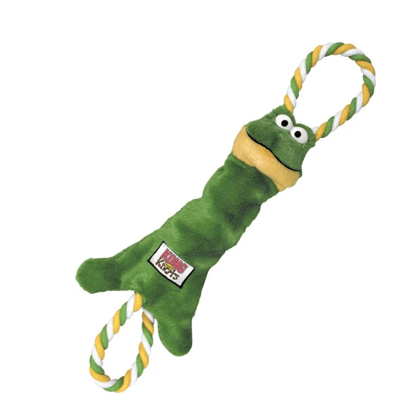 KONG Tugger Knots Frog S/M – Juguete de cuerda interactivo con rana para perros