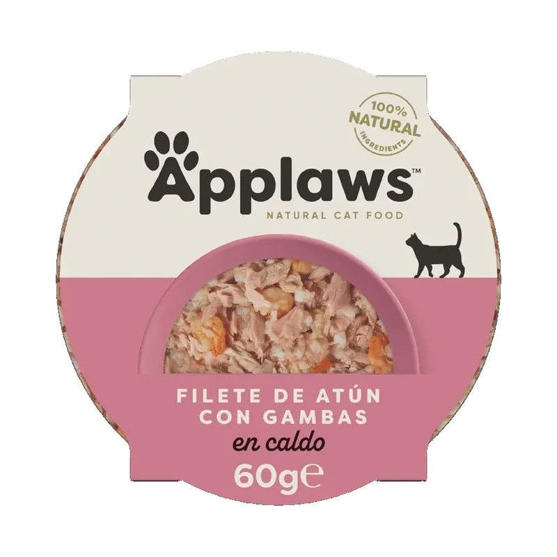 Applaws gato - Tarrina de filete de atún y gambas en caldo