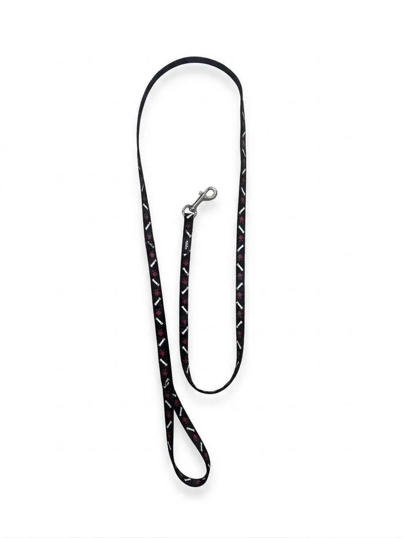 Correa Nylon Huesos y Huellas Negra 1.2m | Paseo con Estilo