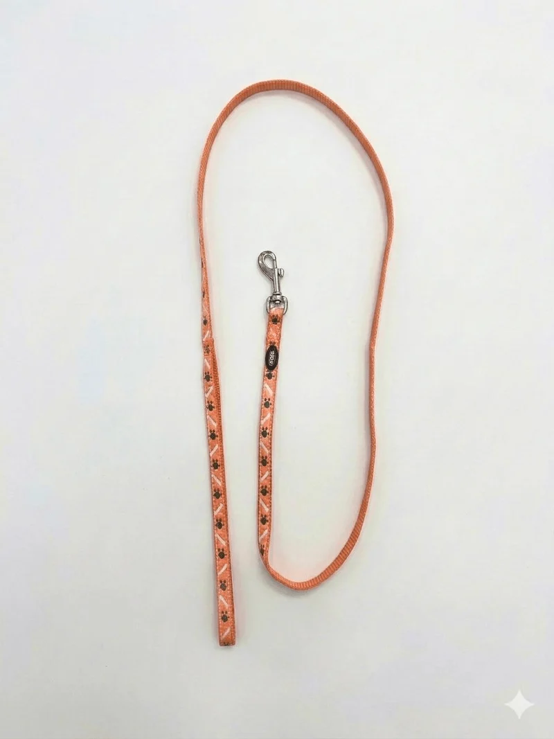 Correa Nylon Huesos y Huellas Naranja 1.2m | Paseo con Estilo