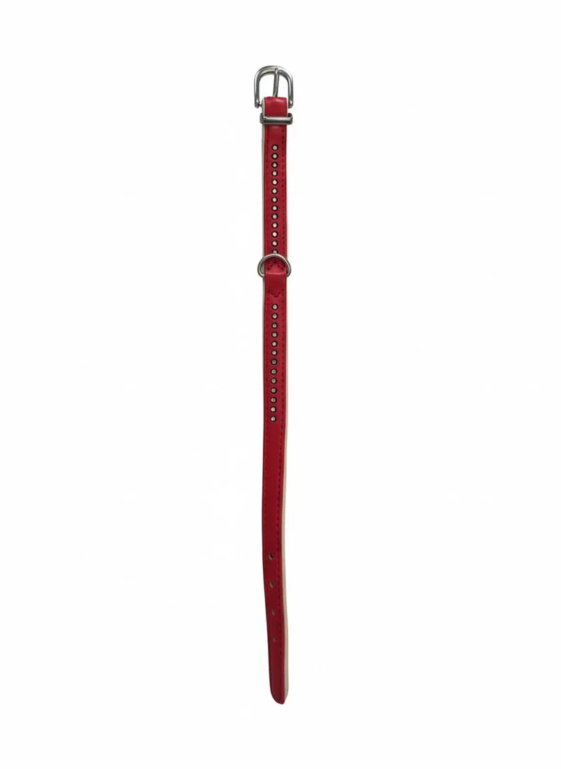 Collar Ferribiella Piel con Brillantes Rojo y Blanco 13mm x 36cm