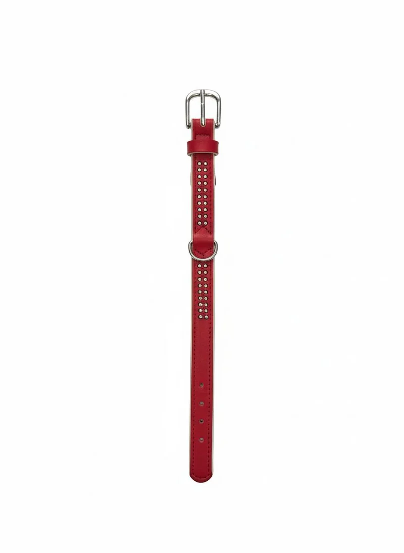 Collar Ferribiella Piel con Brillantes Rojo y Blanco 19mm x 32cm