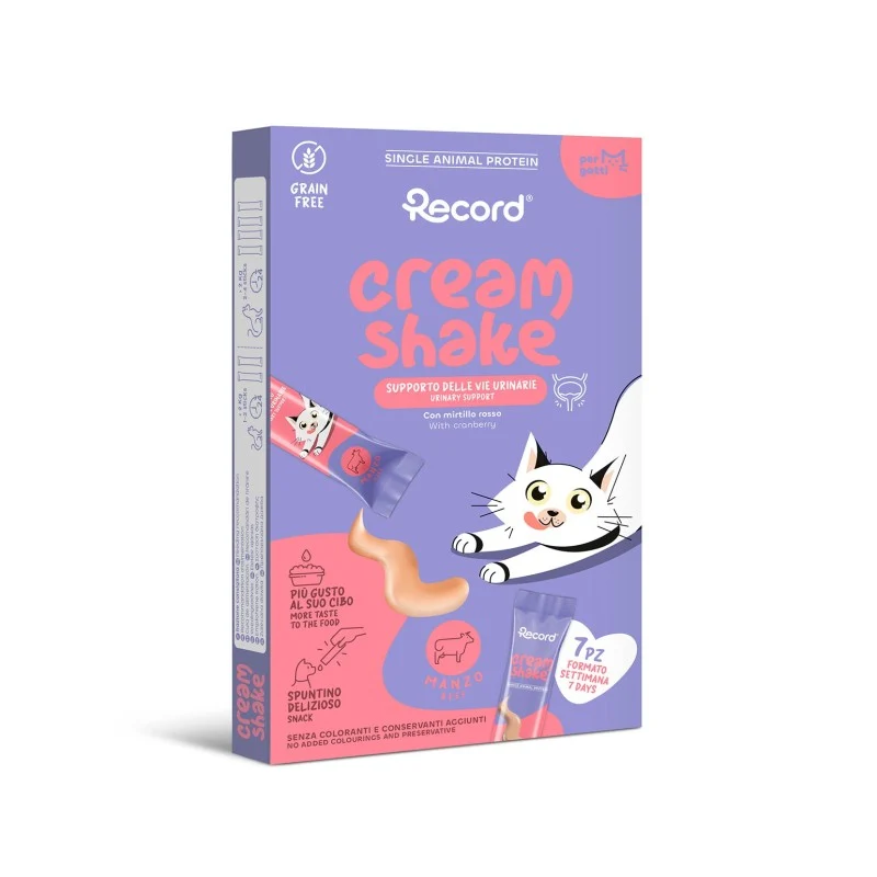 Record Cream Shake Urinary Carne de Res Snack Líquido para Gatos – 7x12 g