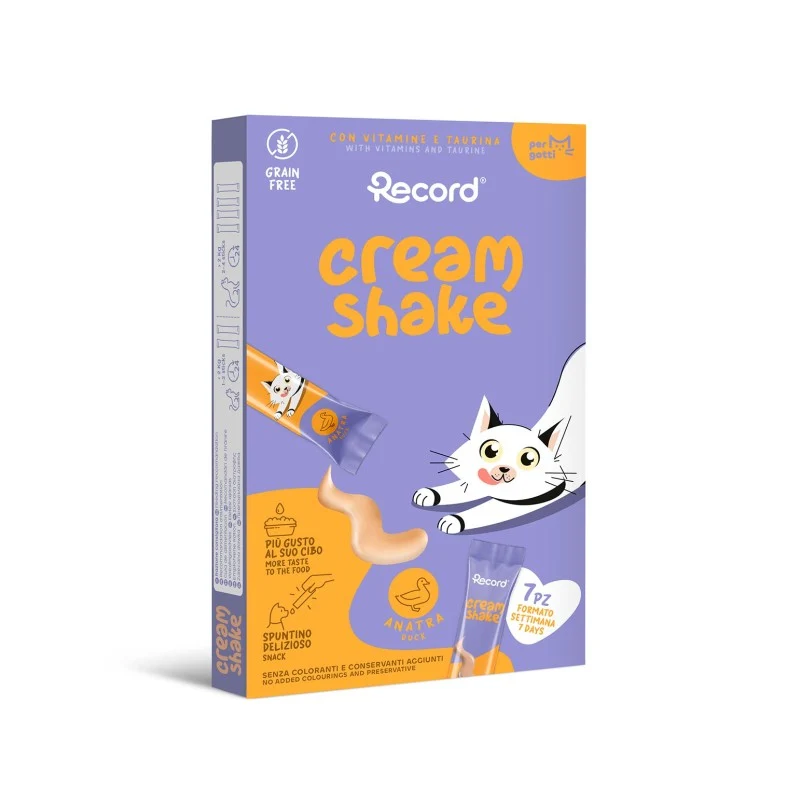 Record Cream Shake Pato Snack Líquido Grain Free para Gatos – 7x12 g
