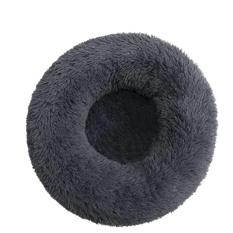 Cama Donut Antiestrés 60cm Gris – Cama redonda de pelo largo para perros medianos