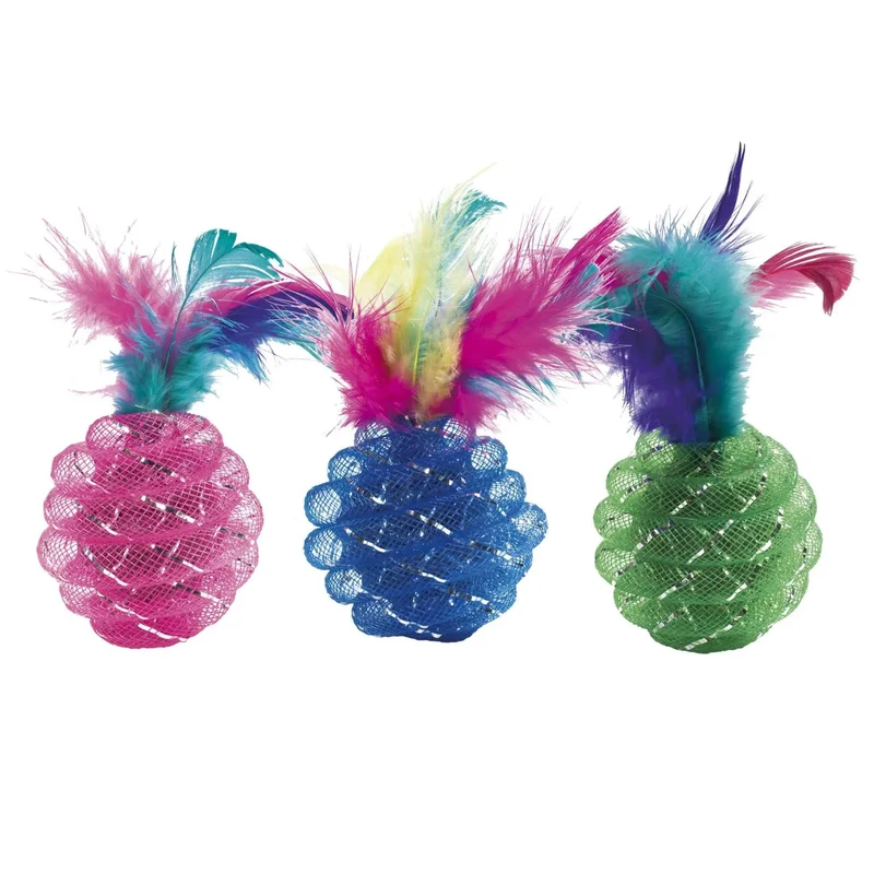 Bolas Light Color con Plumas para Gatos 4.5cm | Juguete Estimulante y Divertido