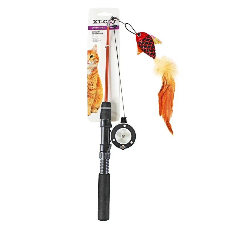 Caña de Pescar Extensible XT-CAT 46-76cm | Juguete Interactivo de Caza para Gatos