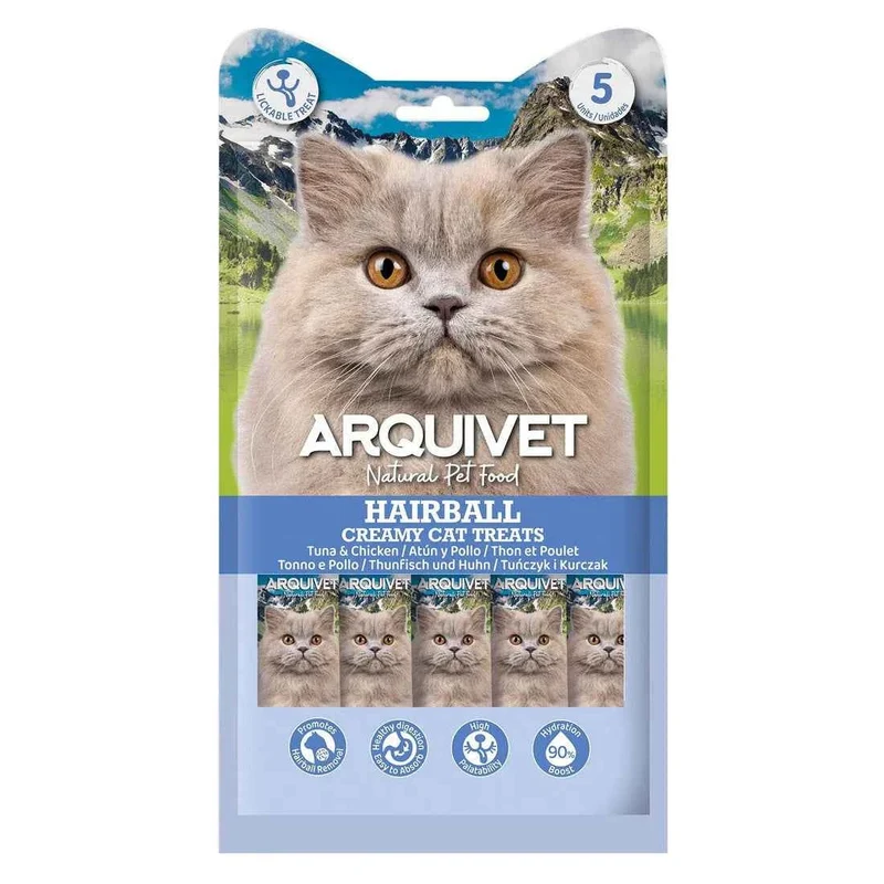 Creamy Cat Treats Atún y Pollo Hairball Snack Cremoso para Gatos – 5x14 g