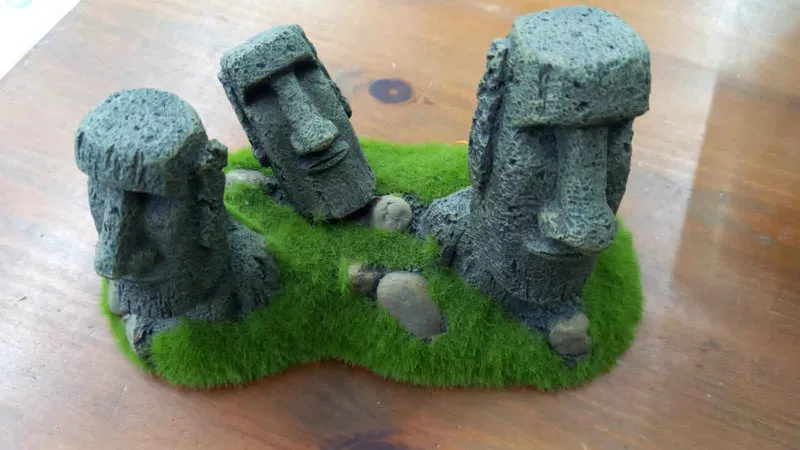Moai Cabezas Easter Island Decoración de Acuario 21x12x13cm | Ambiente Misterioso y Refugio para Peces