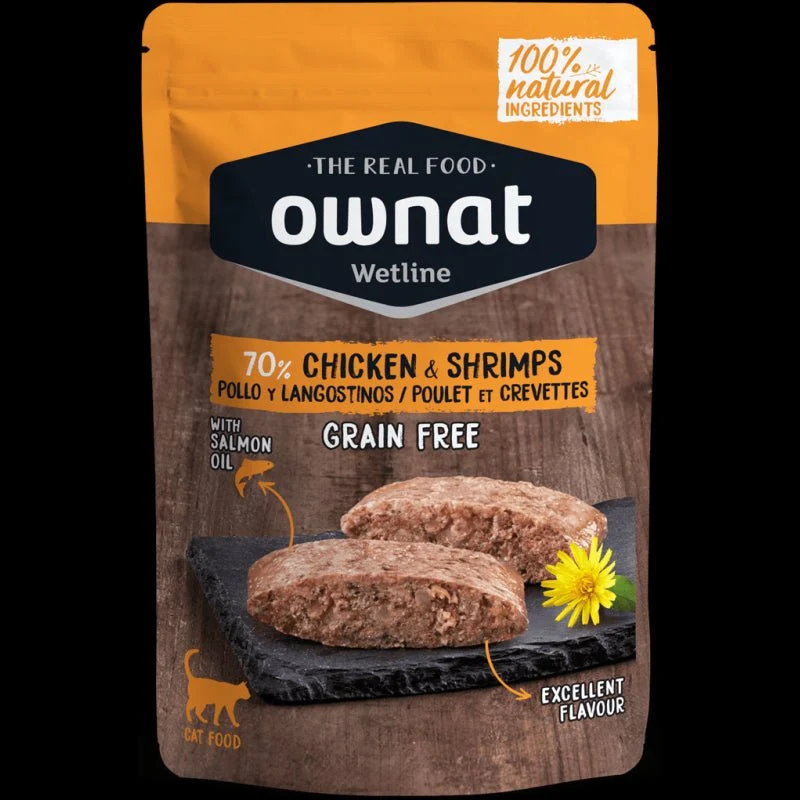 Ownat Wetline Pollo y Camarón Alimento Húmedo para Gatos 12 x 85g