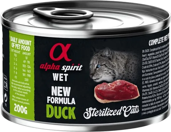 Alpha Spirit Feline Esterilizado Pato Alimento Húmedo Lata 1,2Kg