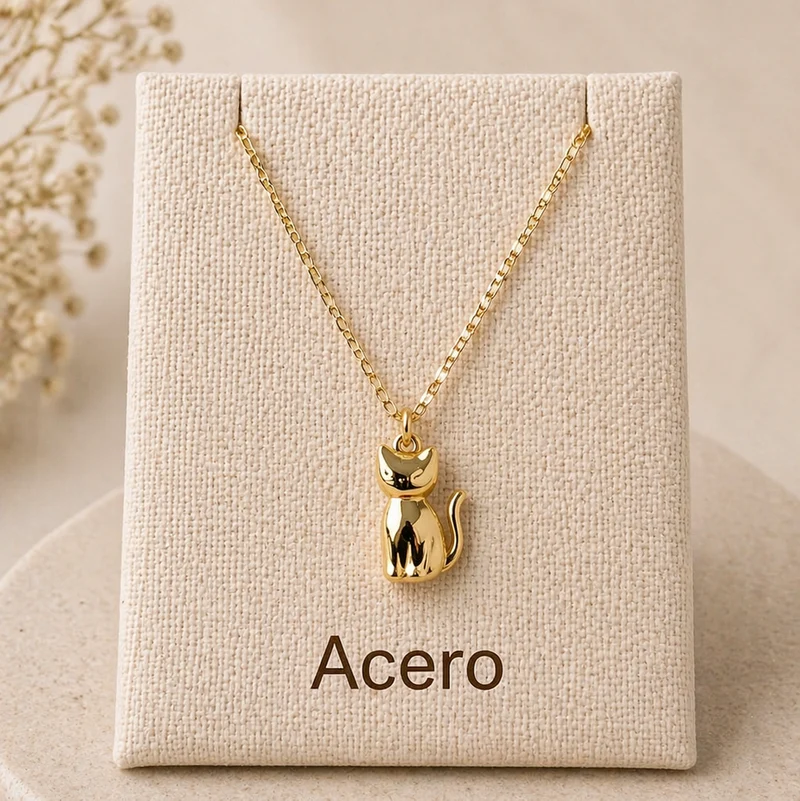 Collar Acero Inoxidable Silueta Gato Dorado