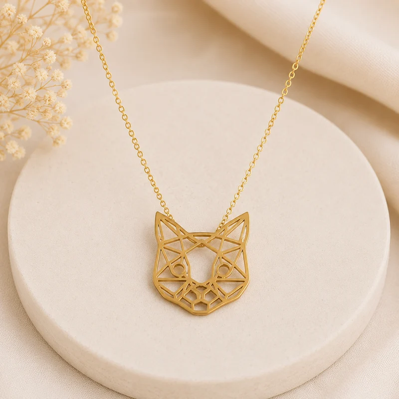 Collar de acero inoxidable Cara de Gato Geométrica