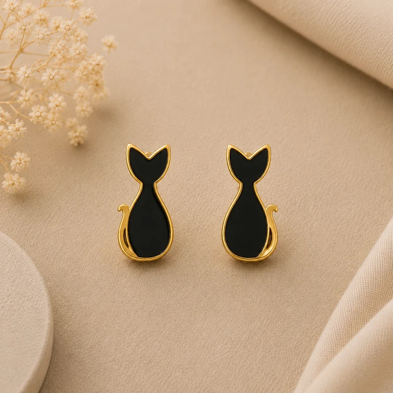 Pendientes de Acero Inoxidable Silueta de Gato Negro