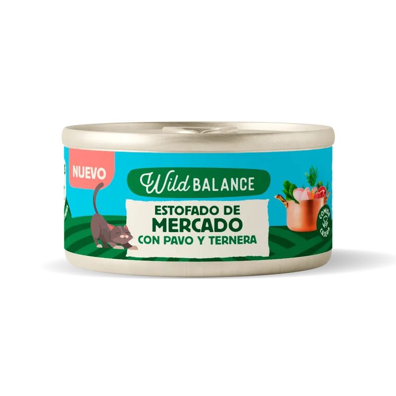 WildBalance Cat lata Estofado de Mercado con Pavo y Ternera 80g