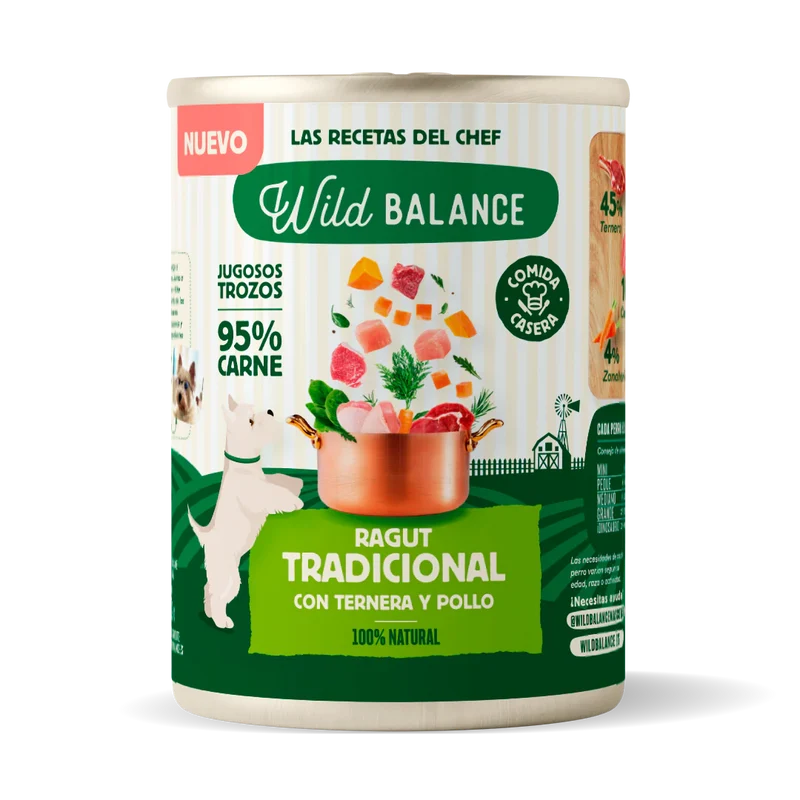 WildBalance Dog lata Ragut Tradicional Ternera y Pollo 400g