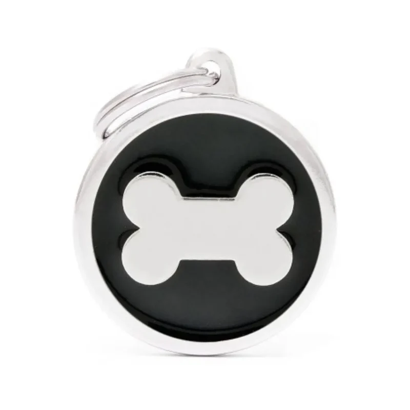 Placa Identificativa MyFamily Classic Círculo Grande Negro Hueso
